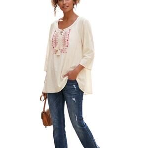 Lida Collection bohemian peasant tunic blouse embroidered bib NWT Plus Size